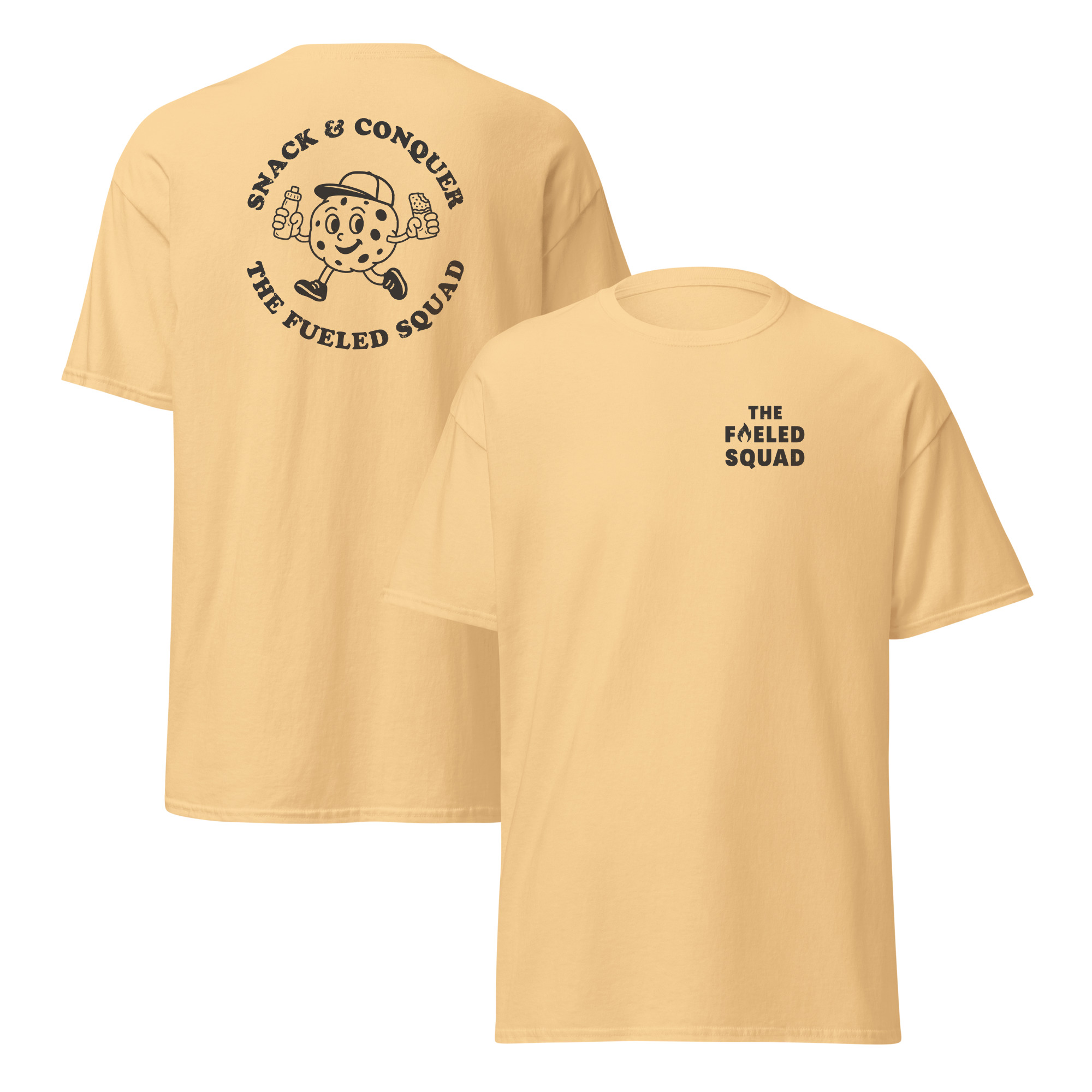 Snack & Conquer-T-Shirt der Marke The Fueled Squad in der Farbe Yellow Haze – Streetwear für Läufer