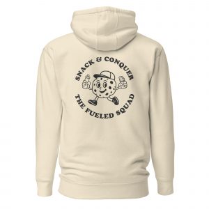 Snack & Conquer-Hoodie in der Farbe Bone, Rückansicht – Streetwear für Läufer