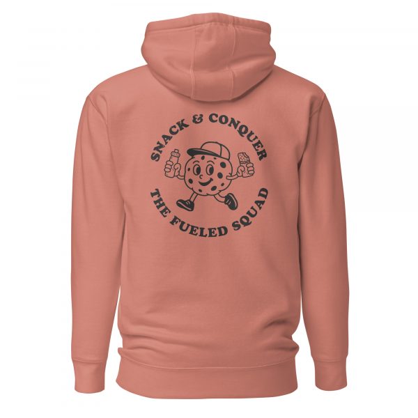 Snack & Conquer-Hoodie in der Farbe Dusty Rose, Rückansicht – Streetwear für Läufer