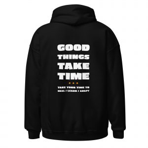 Good Things Take Time-Hoodie in der Farbe Schwarz/Black, Rückansicht – Streetwear für Läufer