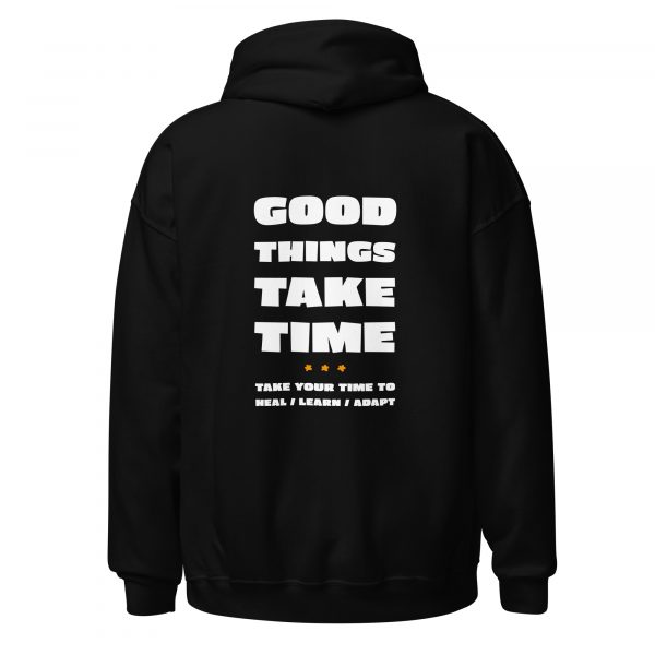 Good Things Take Time-Hoodie in der Farbe Schwarz/Black, Rückansicht – Streetwear für Läufer