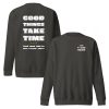 Unisex Good Things Take Time-Sweatshirt von The Fueled Squad in der Farbe Vintage Schwarz, Front- und Rückansicht