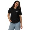 Good Things Take Time-T-Shirt in der Farbe Schwarz, Frontansicht, Unisex, am weiblichen Model – Streetwear für Läufer